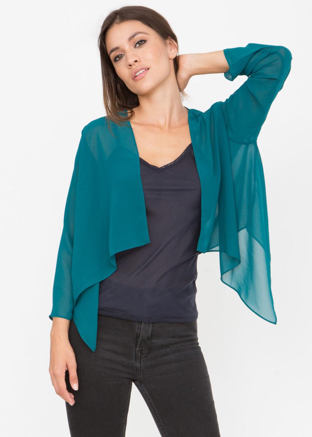 Sheer Chiffon Shrug Bolero Jacket Teal