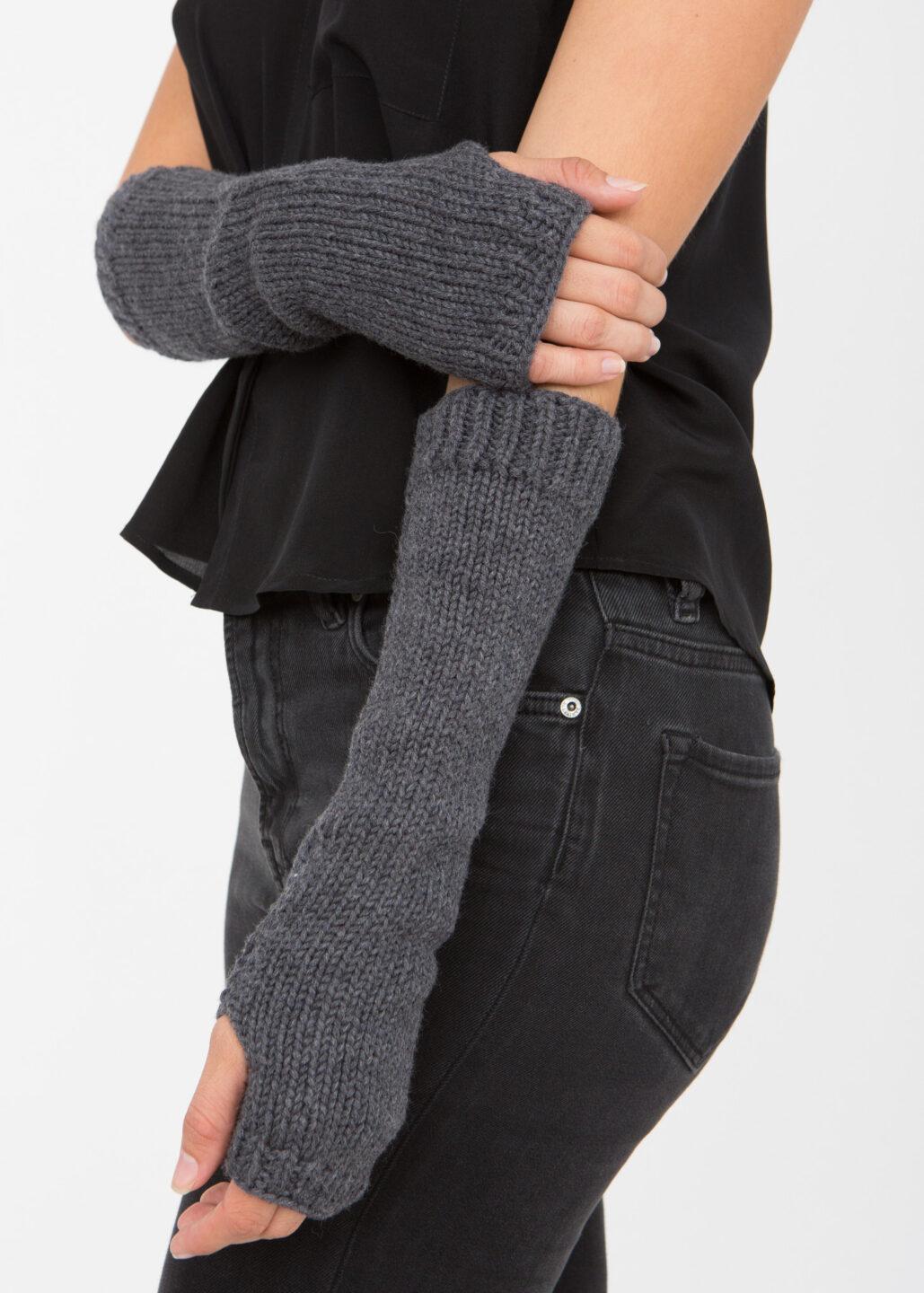 Ethically Made Merino Wool Long Fingerless Gloves in Charcoal Grey