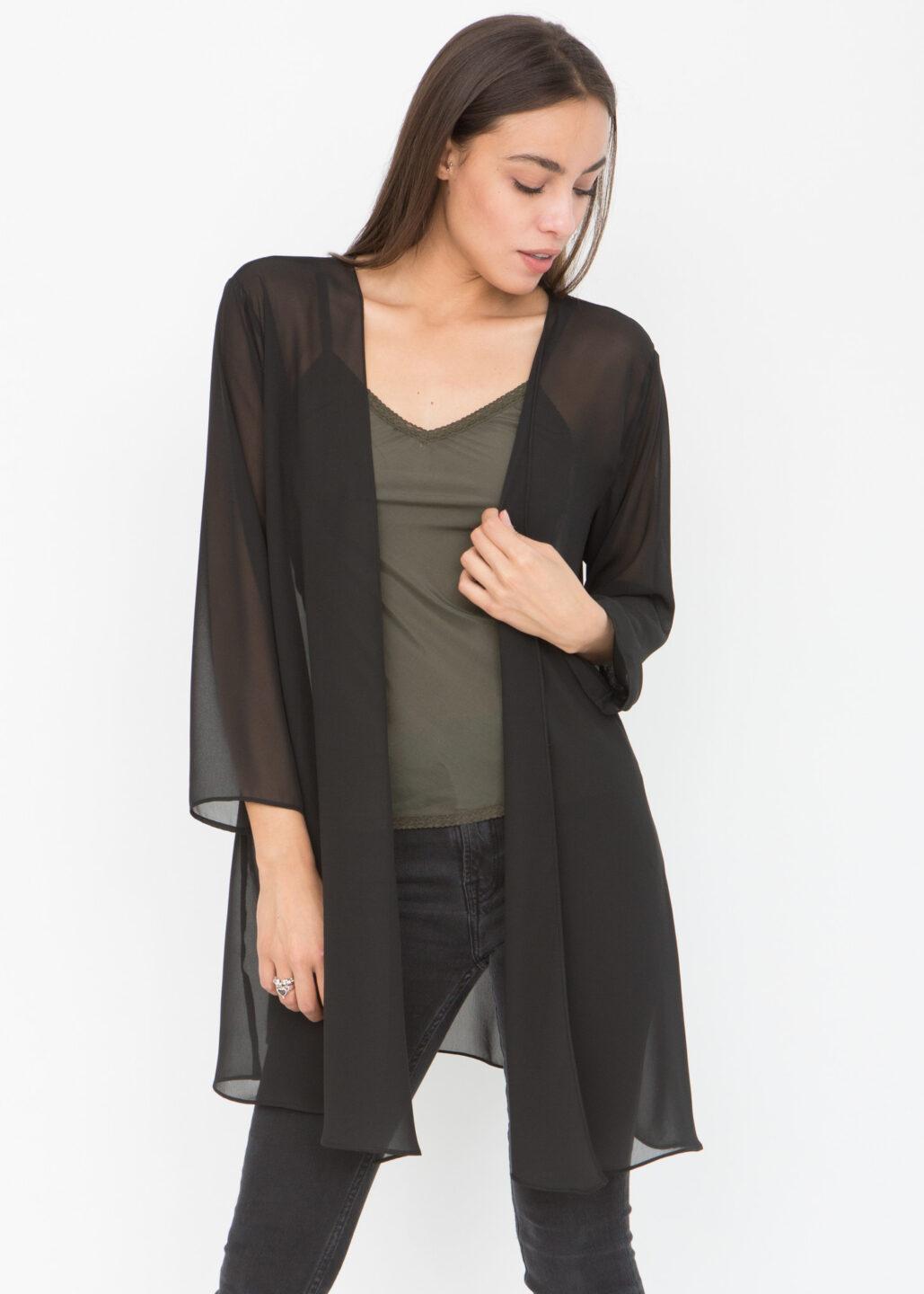 Elegant Sheer Longline Cardigan Black