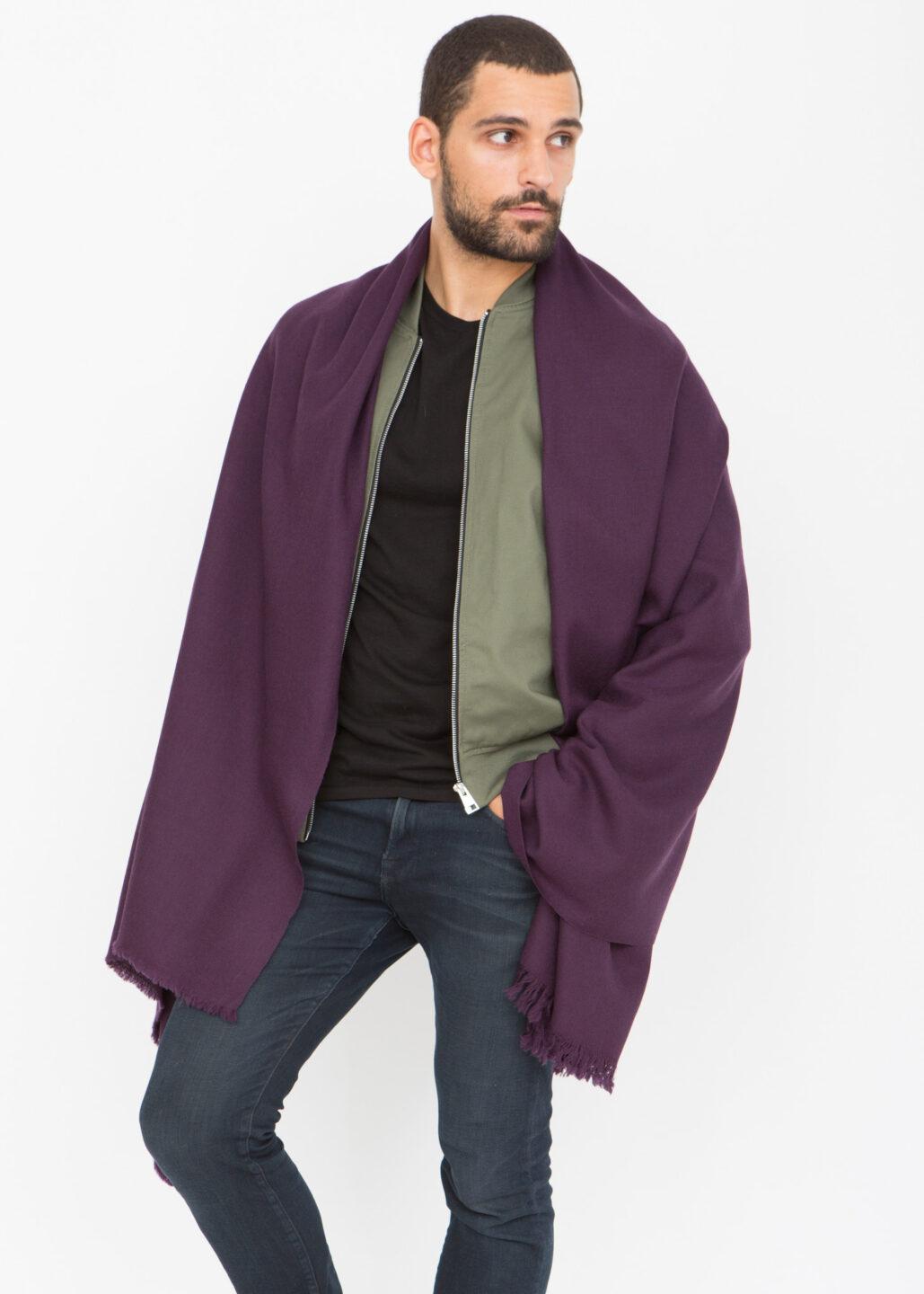 Handwoven Merino Wool Blanket Scarf for Men in Purple