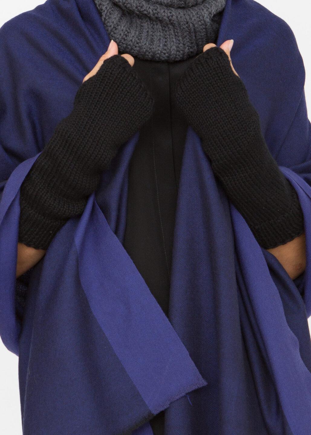 Ethically Made Merino Wool Long Fingerless Gloves in Black