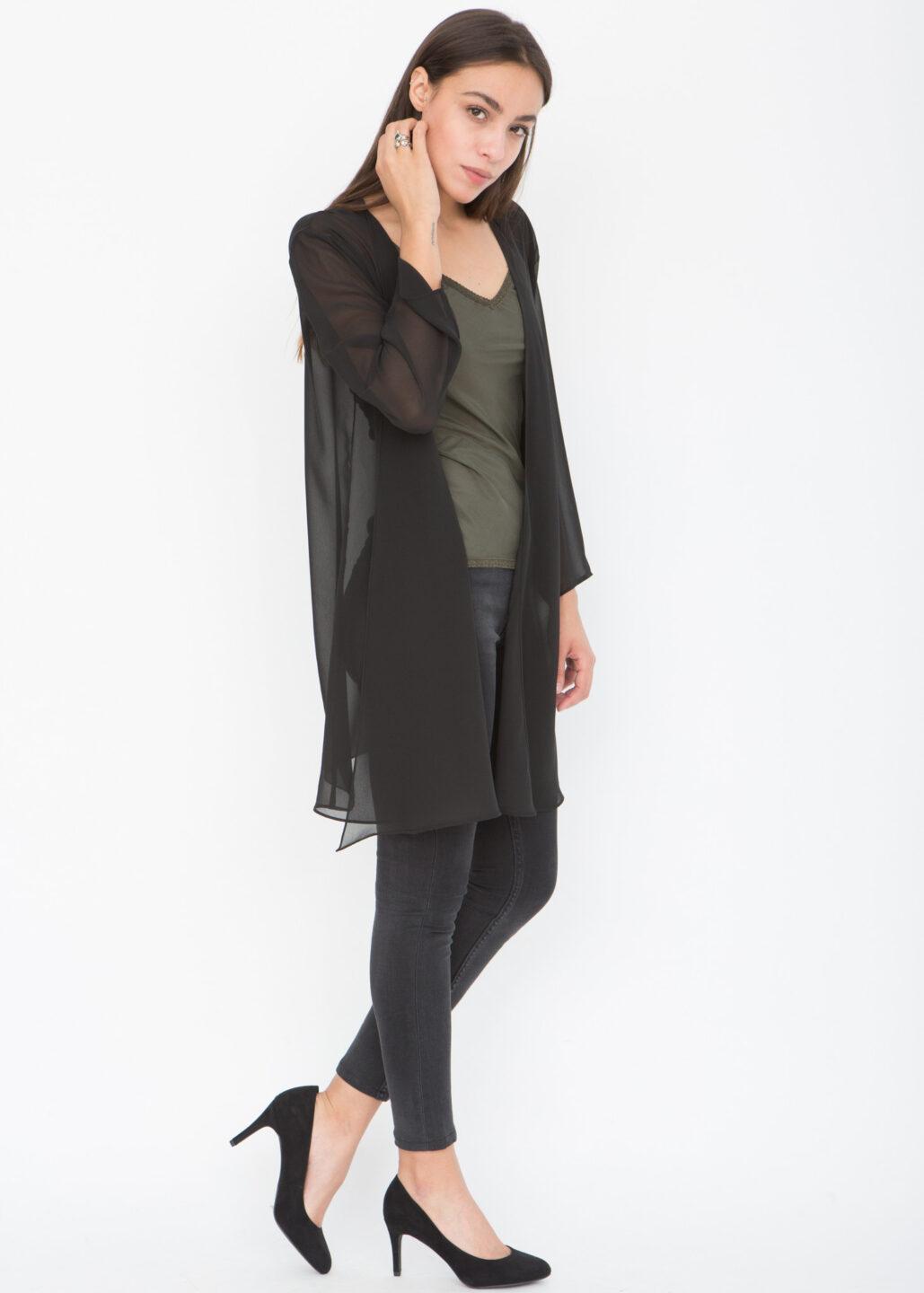 Elegant Sheer Longline Cardigan Black