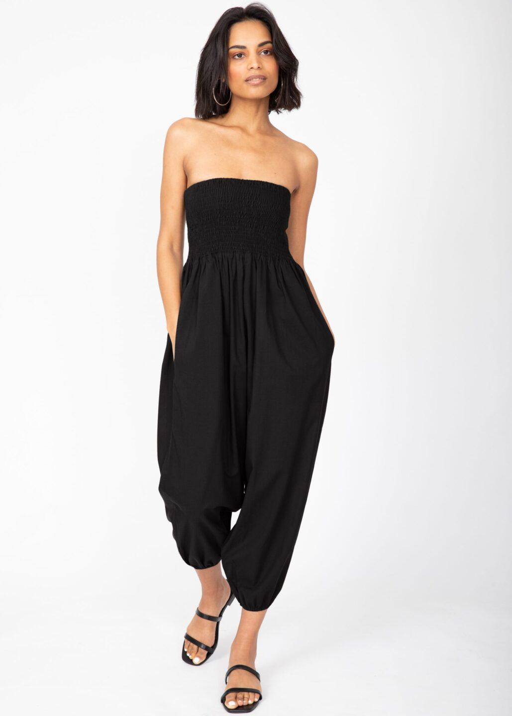 2 in 1 Cotton Harem Trouser or Bandeau Jumpsuit Black