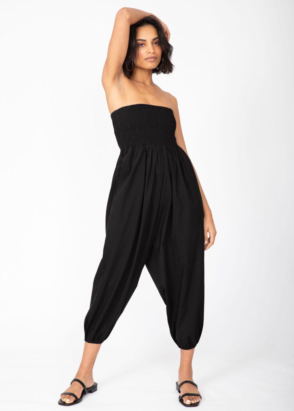 2 in 1 Cotton Harem Trouser or Bandeau Jumpsuit Black