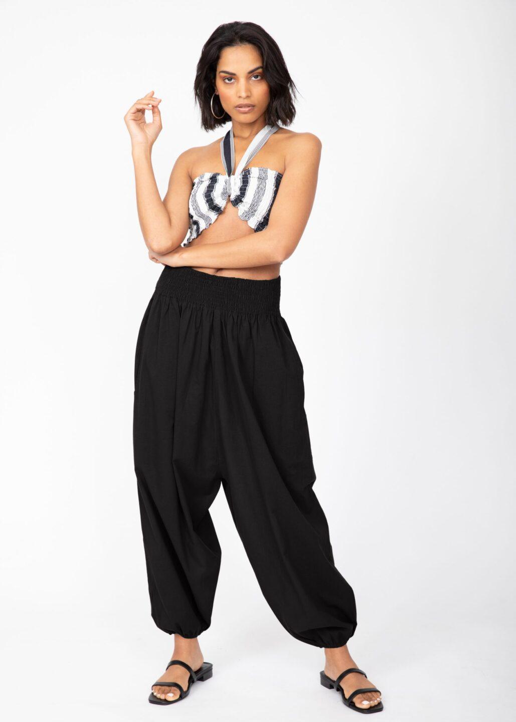 2 in 1 Cotton Harem Trouser or Bandeau Jumpsuit Black