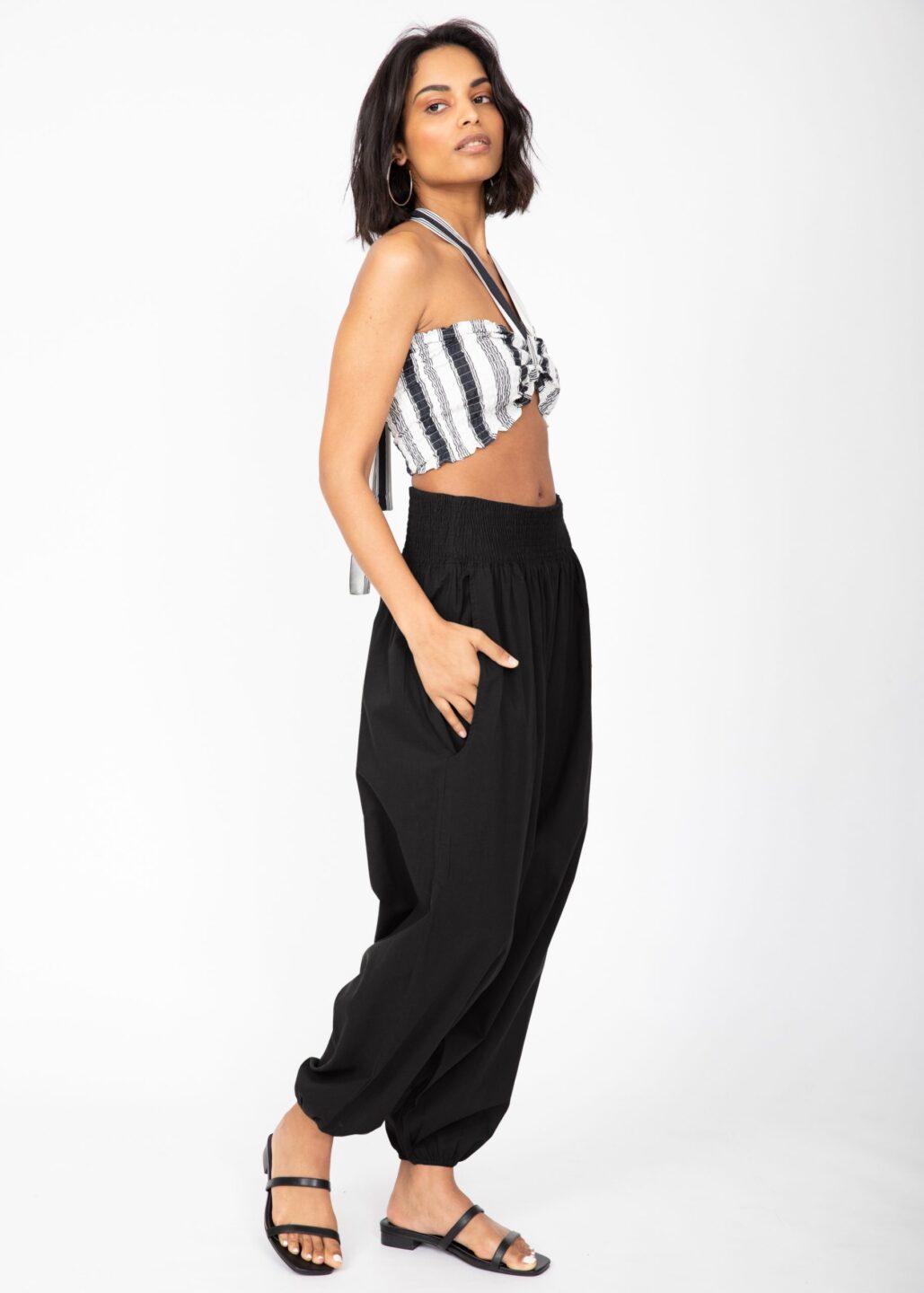 2 in 1 Cotton Harem Trouser or Bandeau Jumpsuit Black