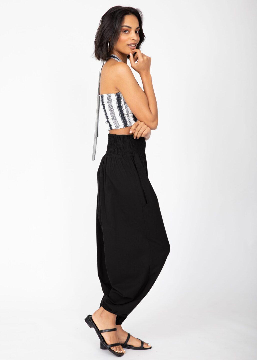 2 in 1 Cotton Harem Trouser or Bandeau Jumpsuit Black