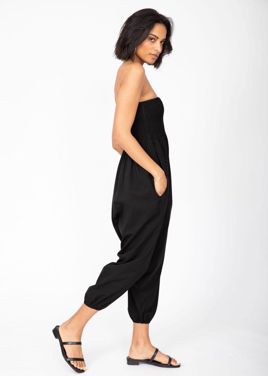 2 in 1 Cotton Harem Trouser or Bandeau Jumpsuit Black