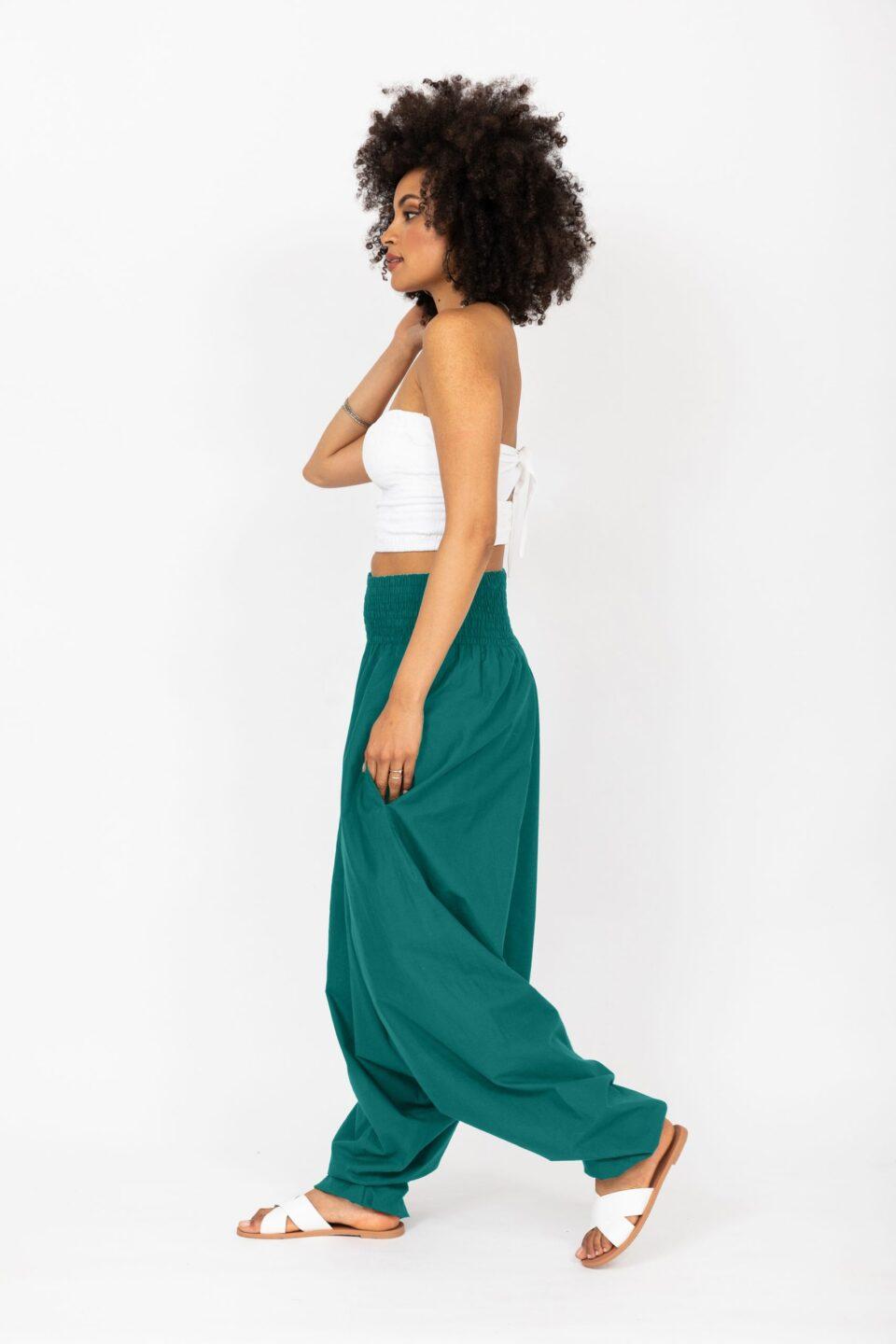 2 in 1 Cotton Harem Trouser or Bandeau Jumpsuit Emerald