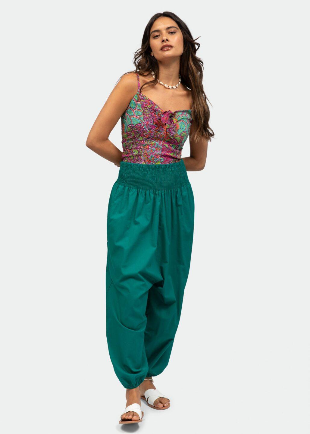 2 in 1 Cotton Harem Trouser or Bandeau Jumpsuit Emerald