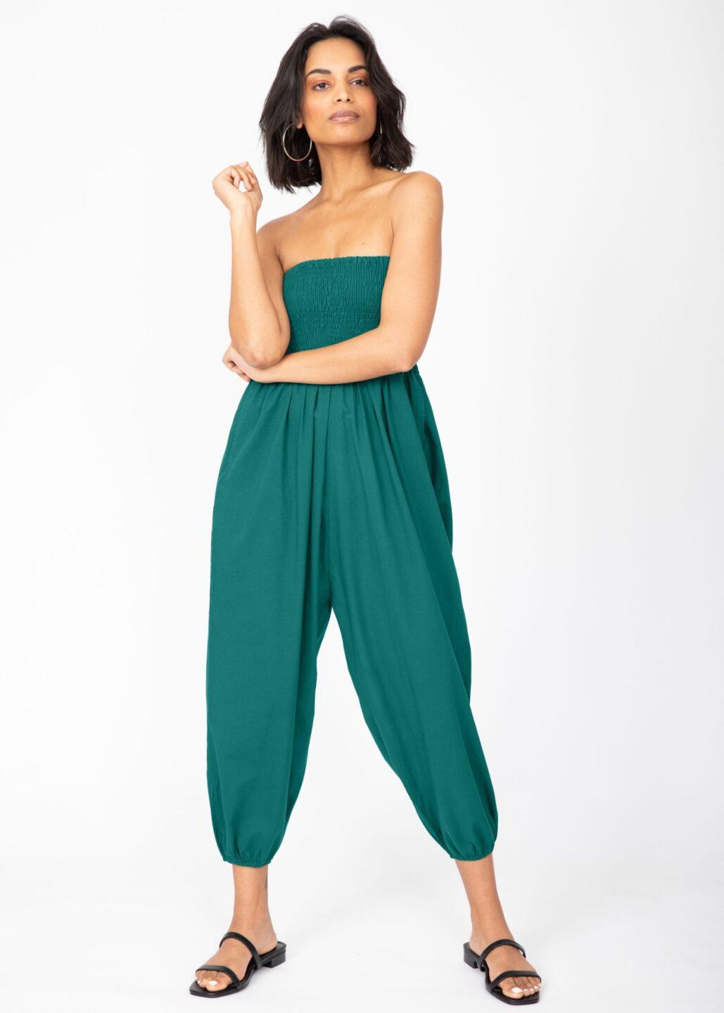 2 in 1 Cotton Harem Trouser or Bandeau Jumpsuit Emerald