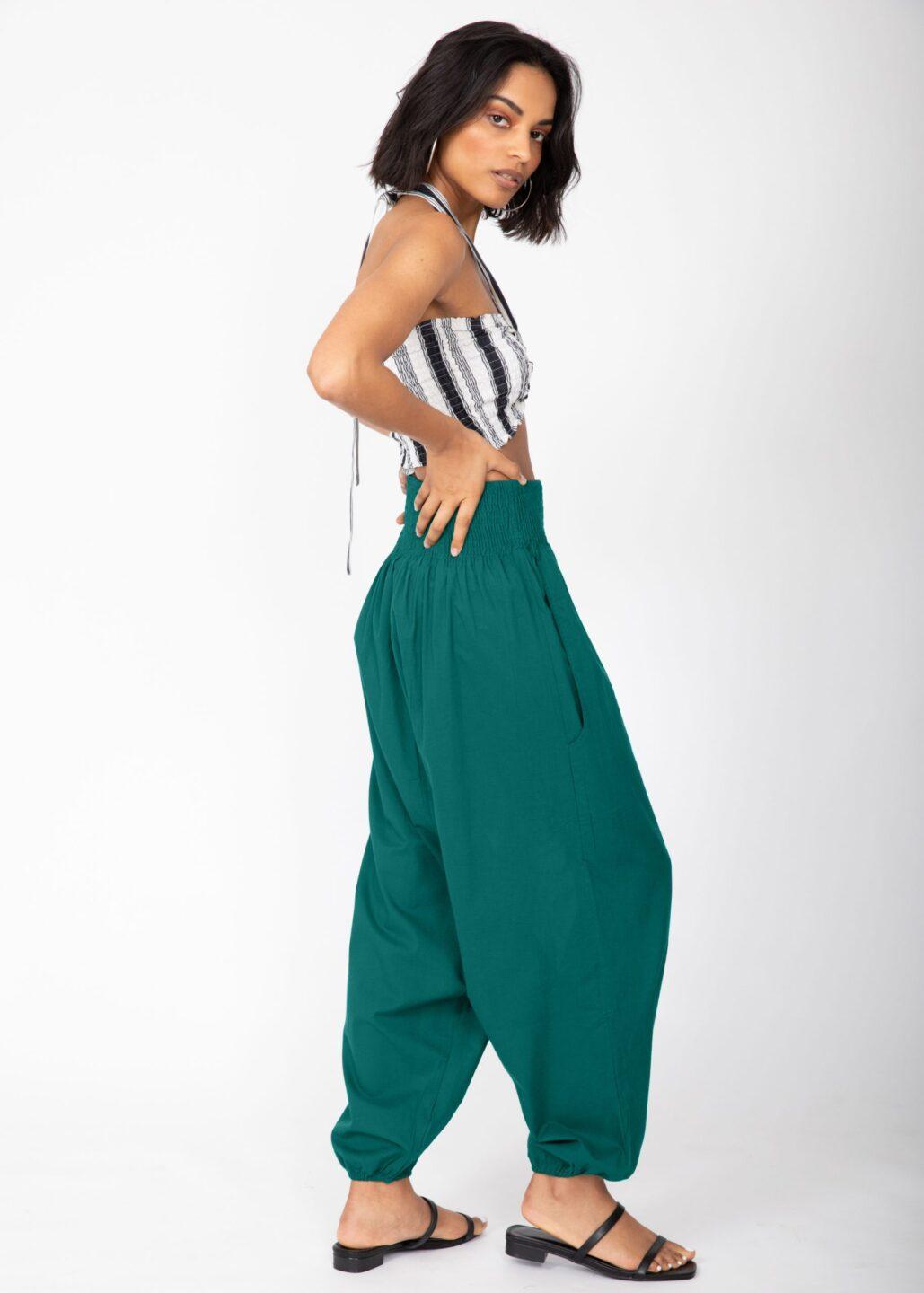 2 in 1 Cotton Harem Trouser or Bandeau Jumpsuit Emerald