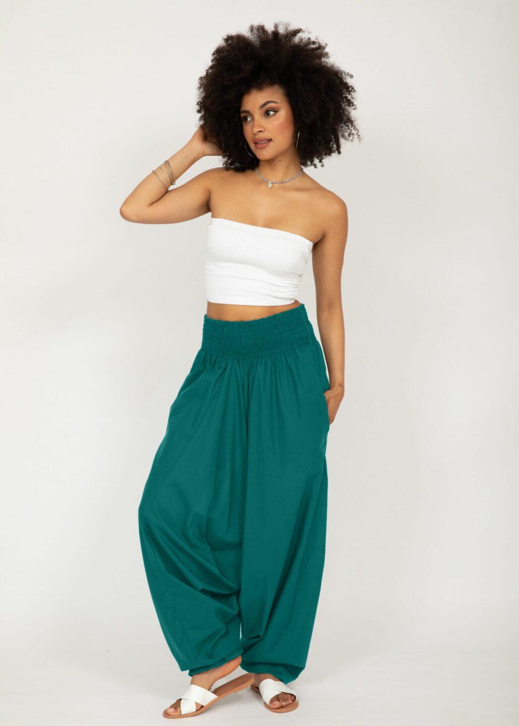 2 in 1 Cotton Harem Trouser or Bandeau Jumpsuit Emerald