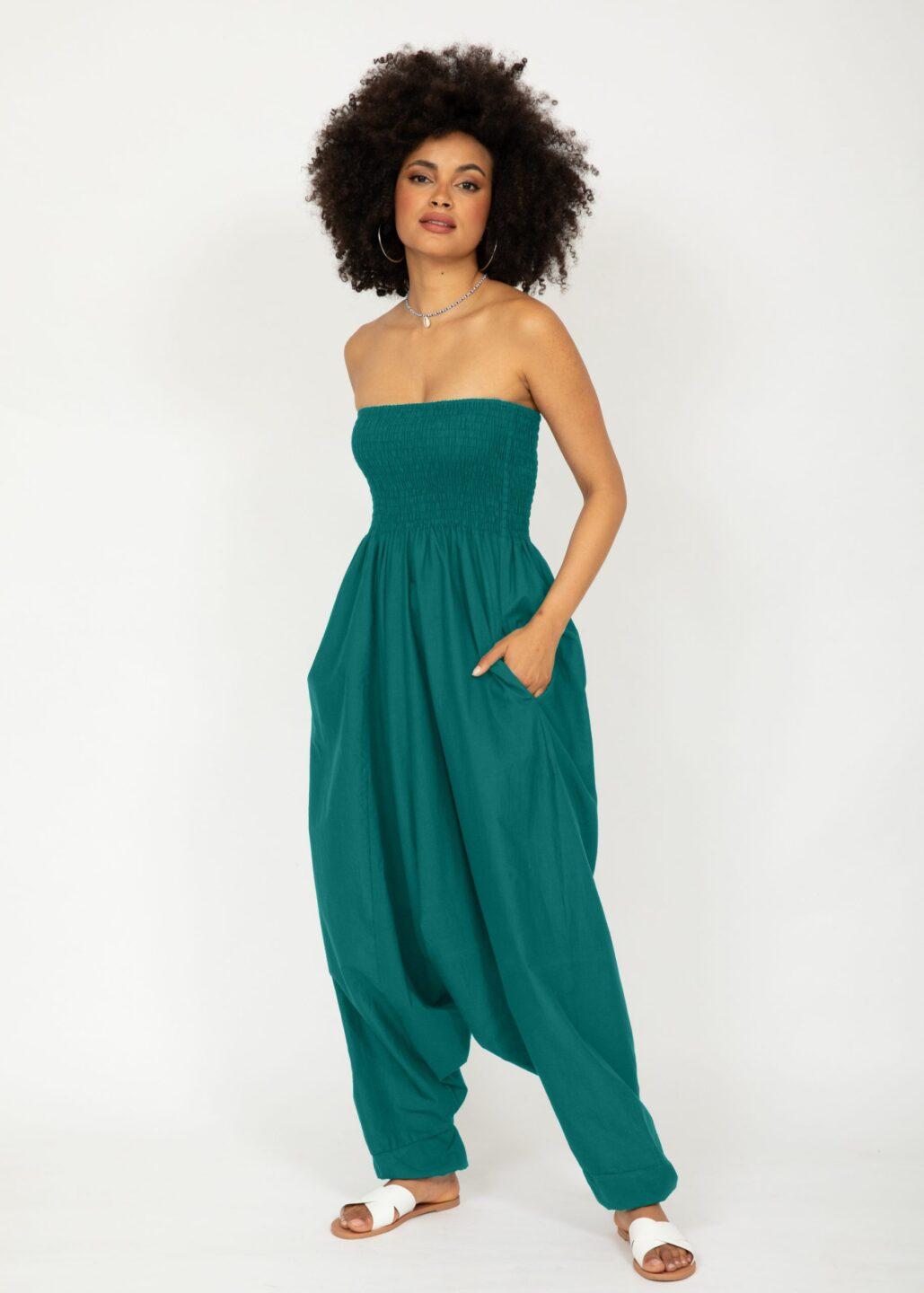 2 in 1 Cotton Harem Trouser or Bandeau Jumpsuit Emerald