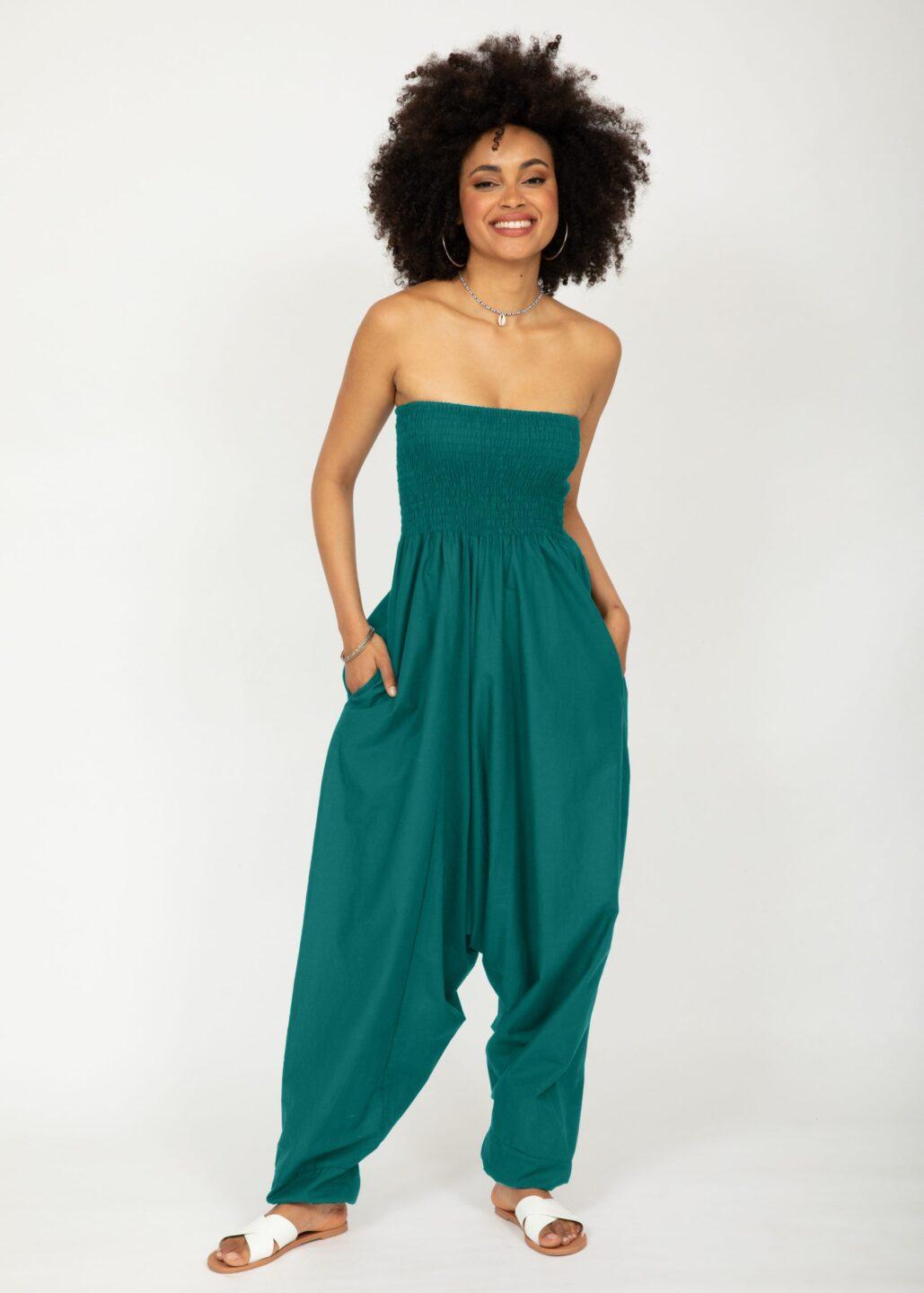 2 in 1 Cotton Harem Trouser or Bandeau Jumpsuit Emerald