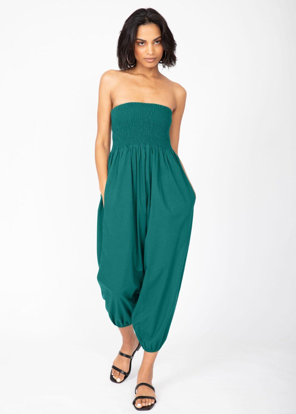 2 in 1 Cotton Harem Trouser or Bandeau Jumpsuit Emerald