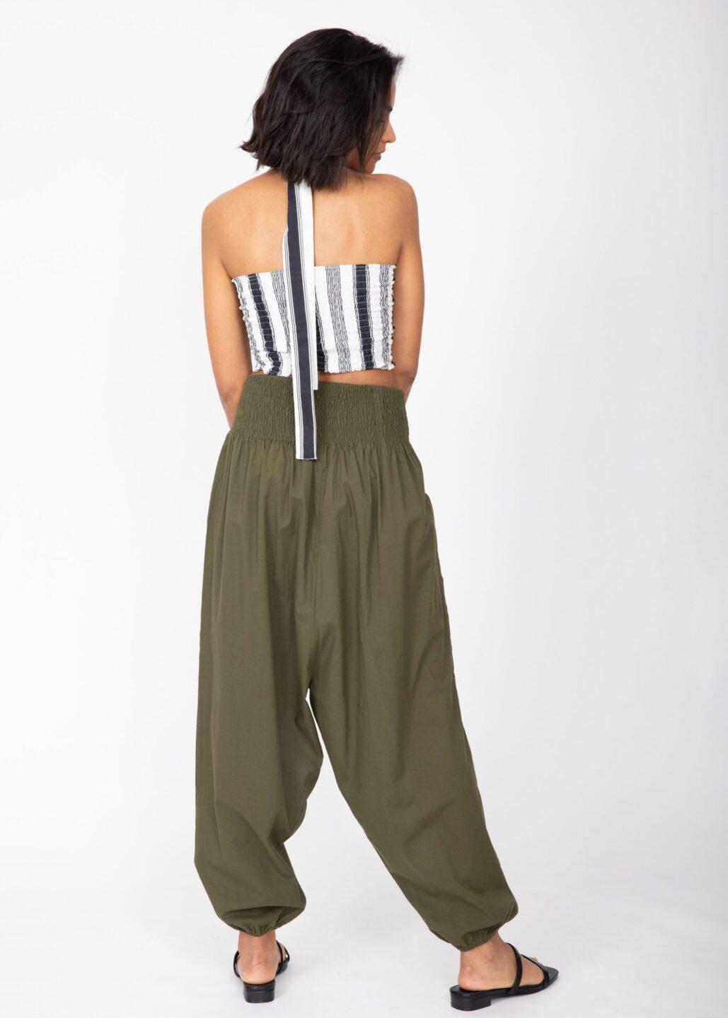 2 in 1 Cotton Harem Trouser or Bandeau Jumpsuit Khaki