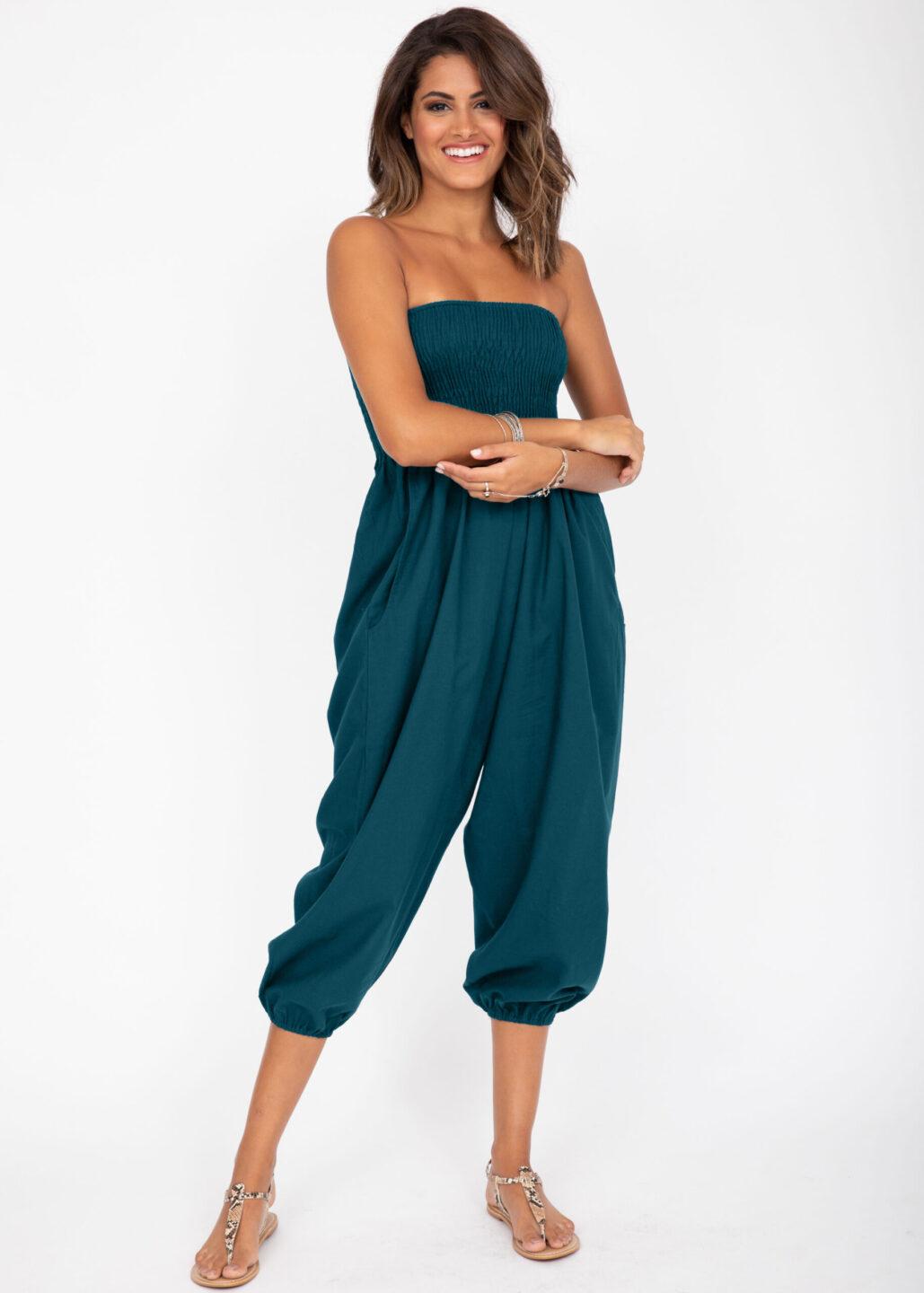 2 in 1 Cotton Harem Trouser or Bandeau Jumpsuit Teal