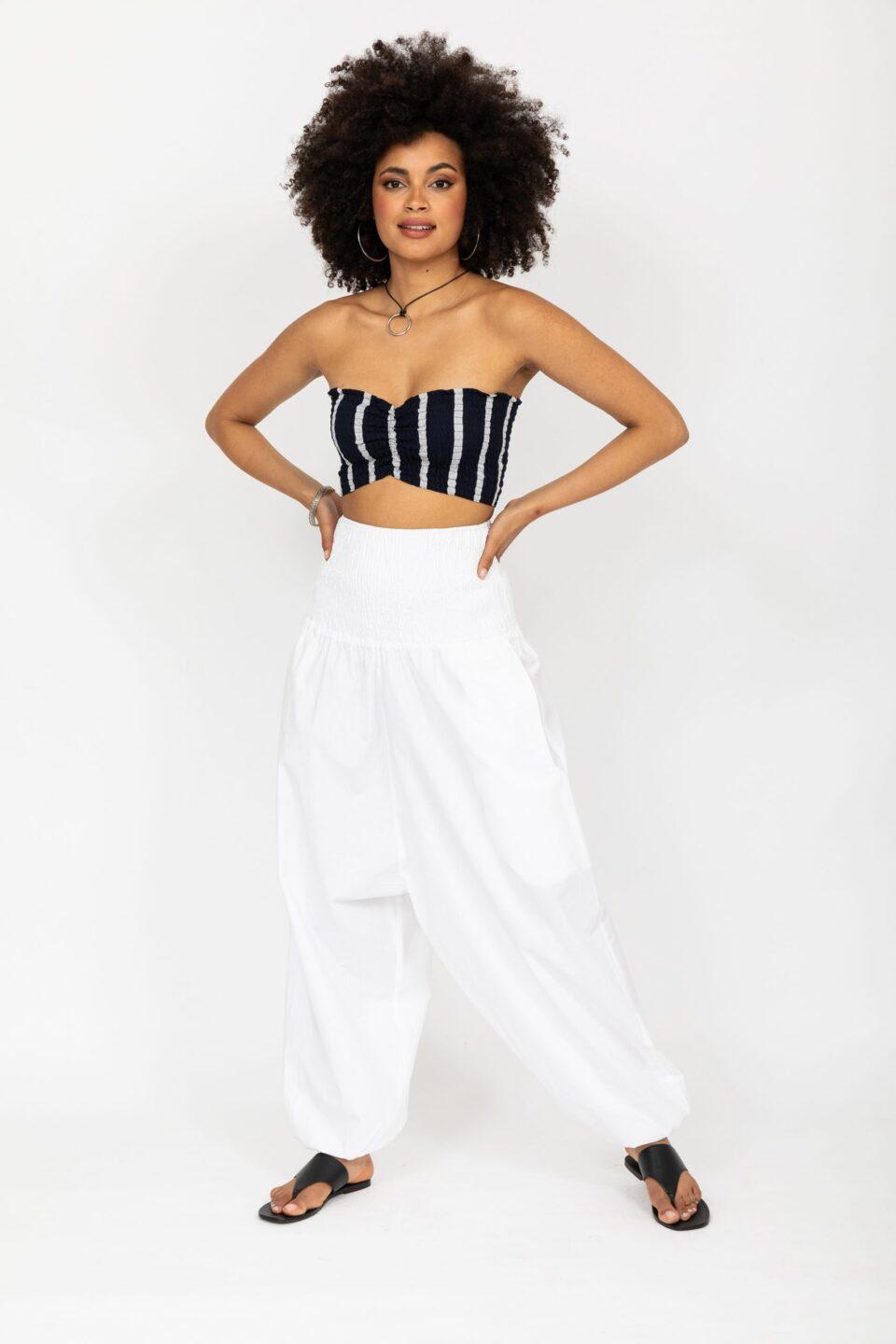 2 in 1 Cotton Harem Trousers and Hareem Bandeau Jumpsuit White