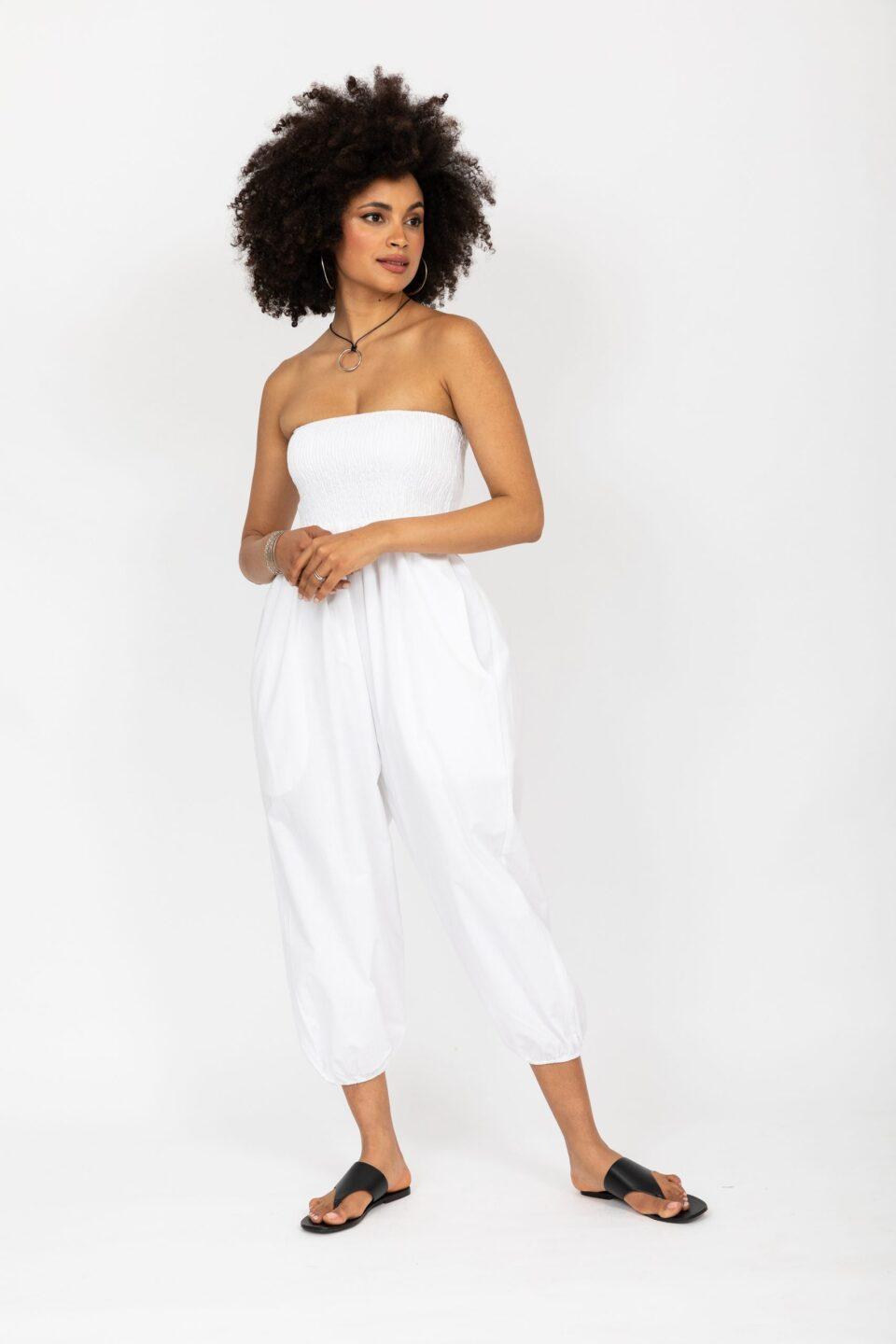 2 in 1 Cotton Harem Trousers and Hareem Bandeau Jumpsuit White