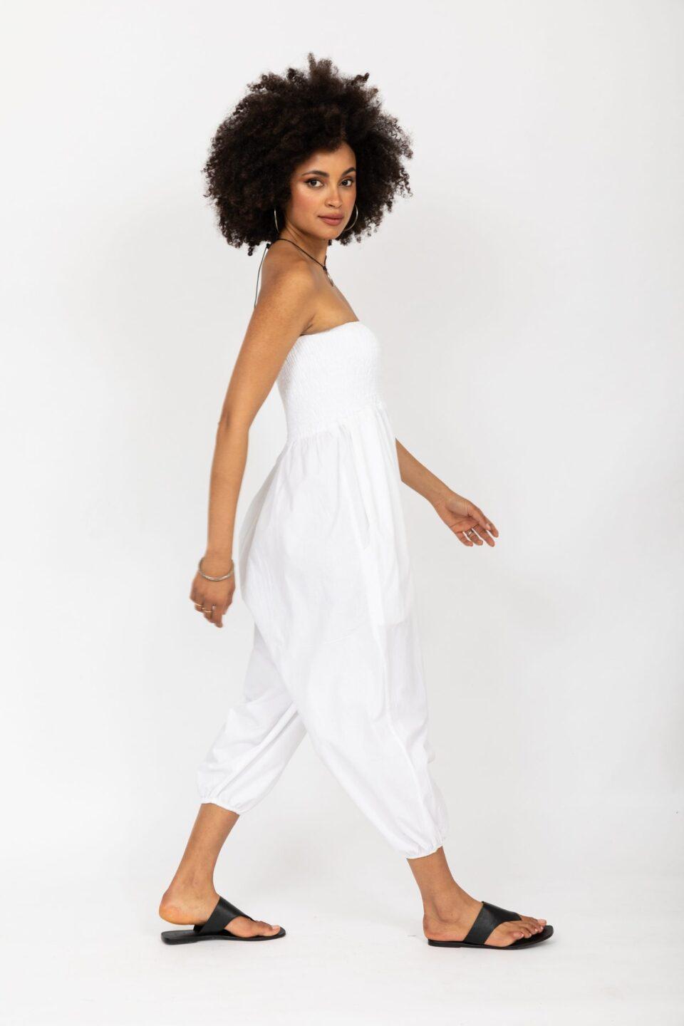 2 in 1 Cotton Harem Trousers and Hareem Bandeau Jumpsuit White