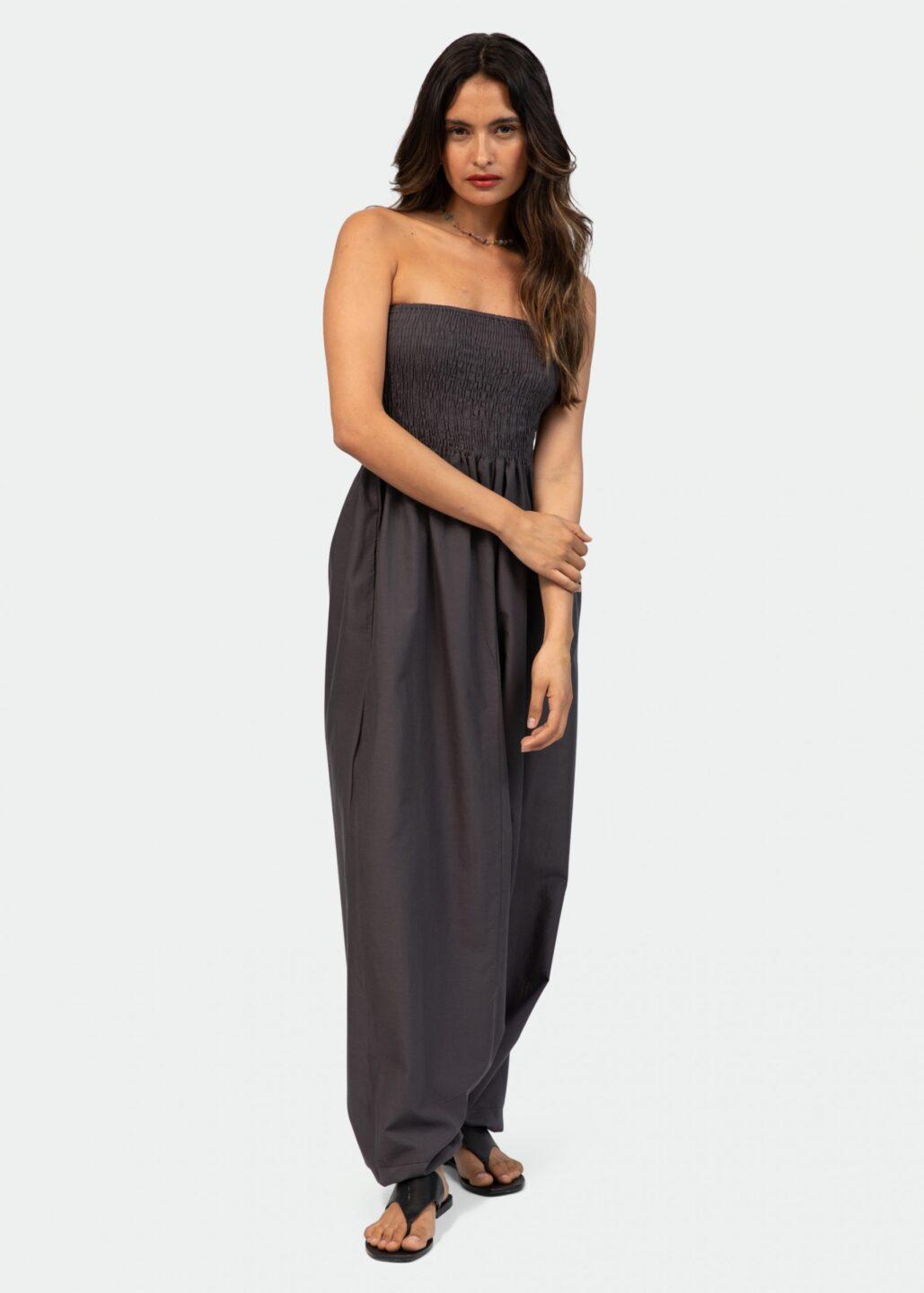 2 in 1 Cotton Maxi Harem Trouser and Bandeau Jumpsuit Grey