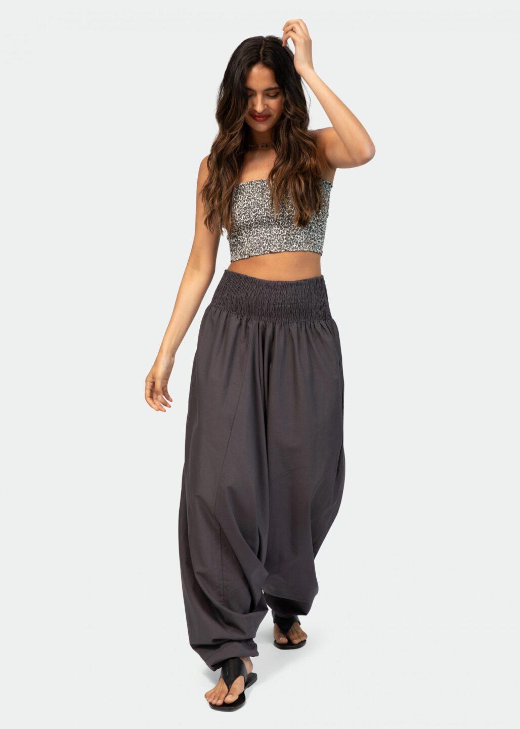 2 in 1 Cotton Maxi Harem Trouser and Bandeau Jumpsuit Grey