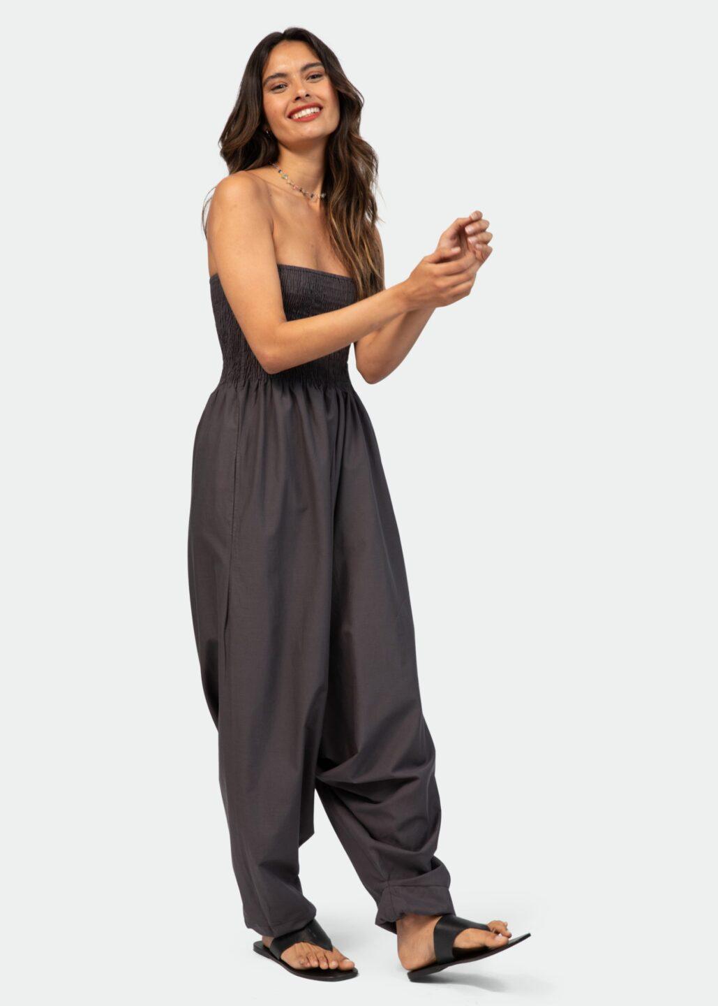 2 in 1 Cotton Maxi Harem Trouser and Bandeau Jumpsuit Grey