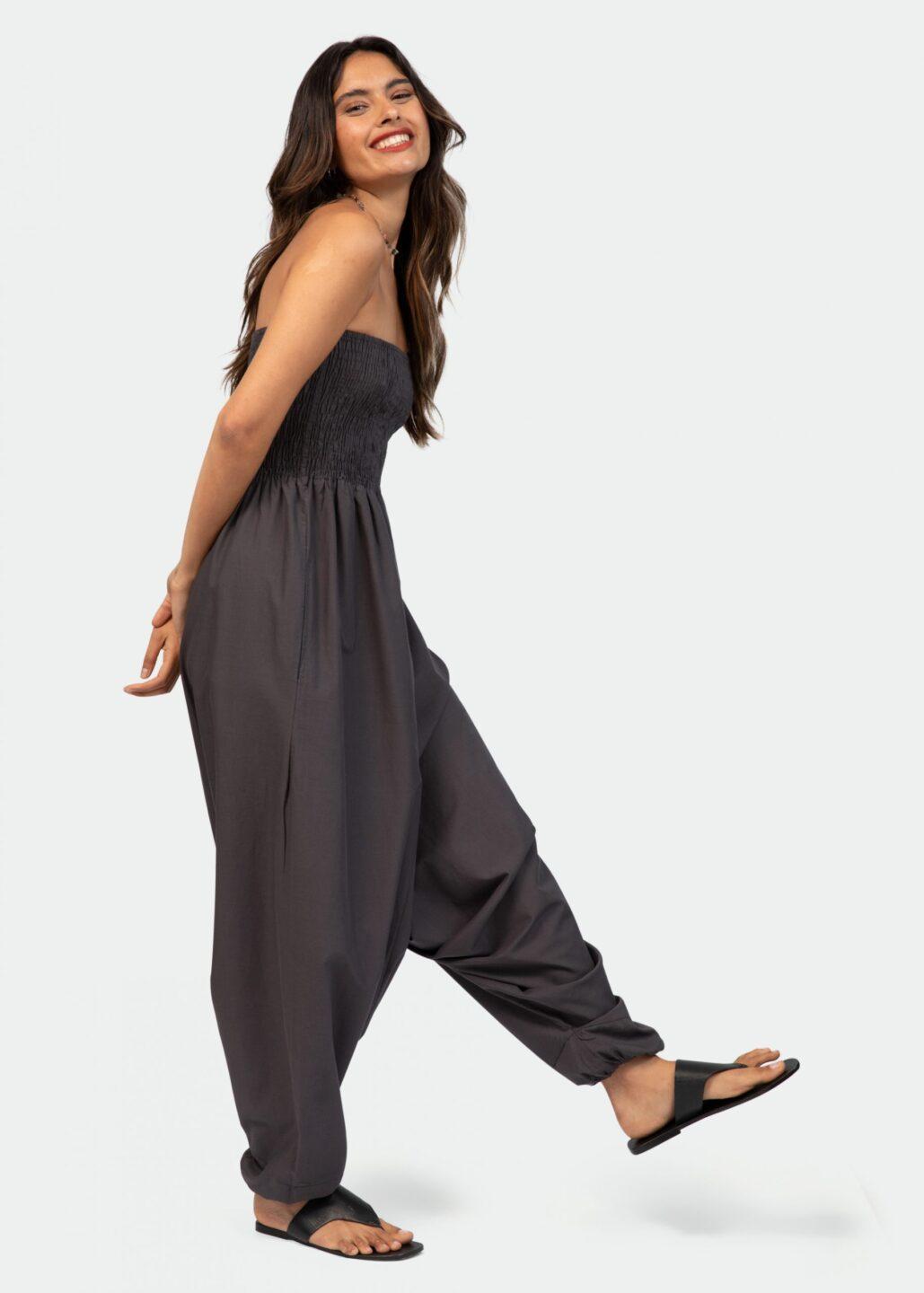 2 in 1 Cotton Maxi Harem Trouser and Bandeau Jumpsuit Grey