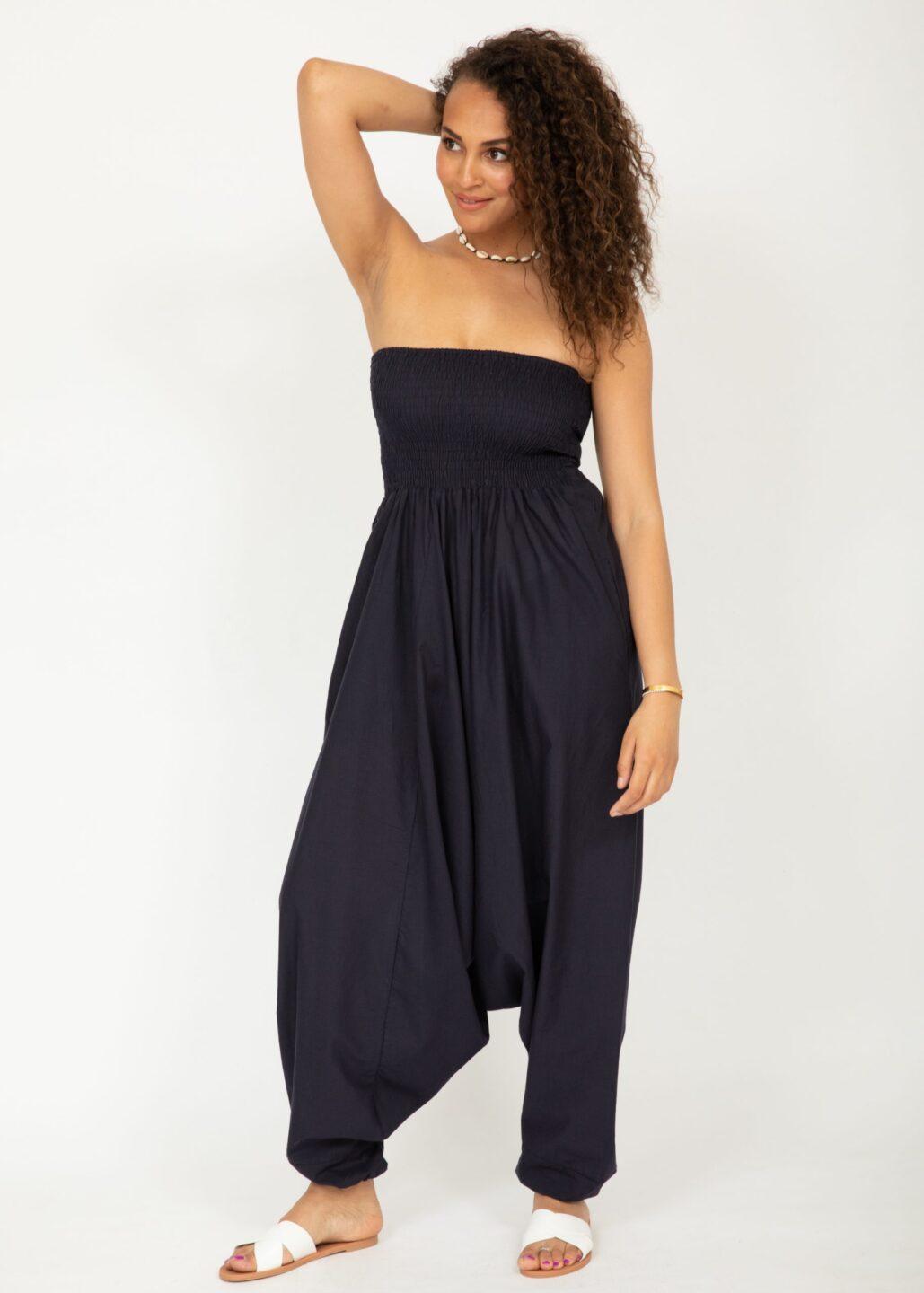 2 in 1 Cotton Maxi Harem Trouser Jumpsuit Midnight Blue