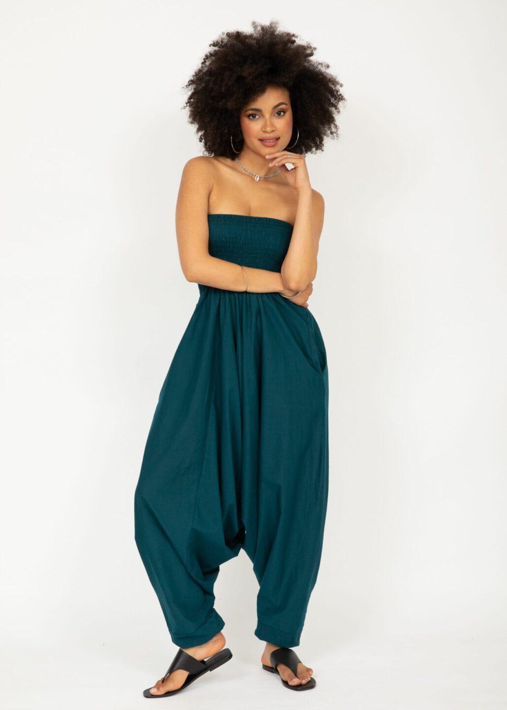 2 in 1 Cotton Maxi Harem Trouser Jumpsuit Teal