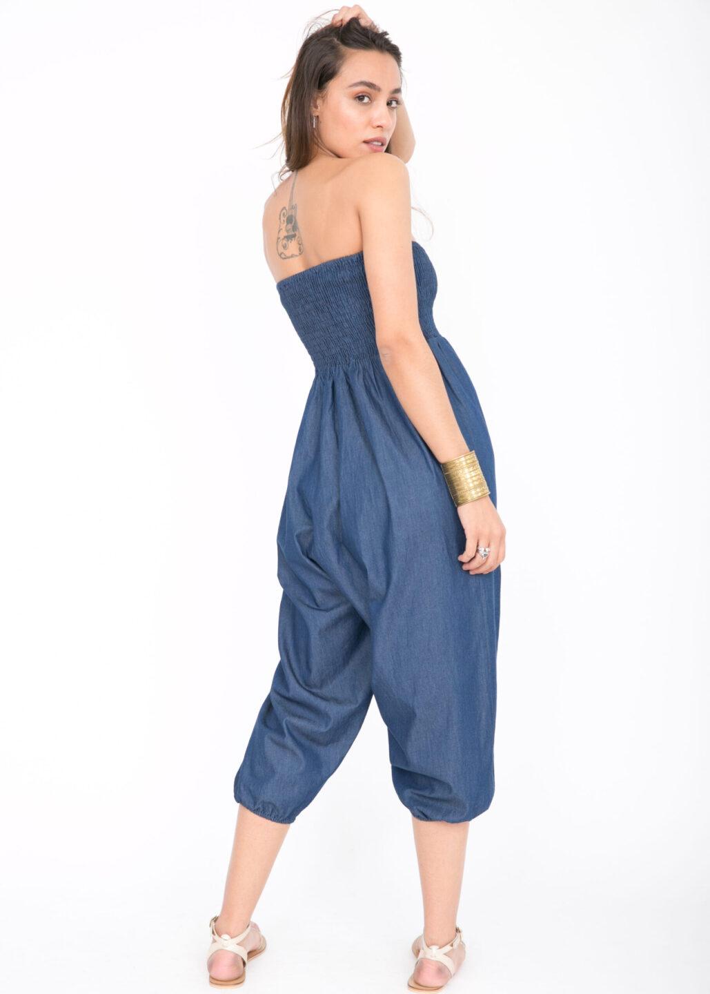 2 in 1 Harem Trouser Jumpsuit in Denim