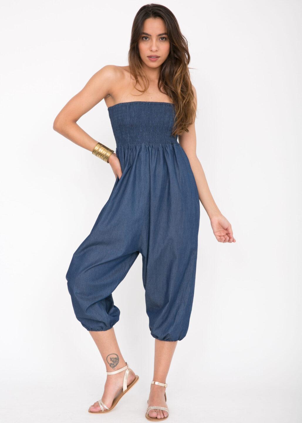 2 in 1 Harem Trouser Jumpsuit in Denim