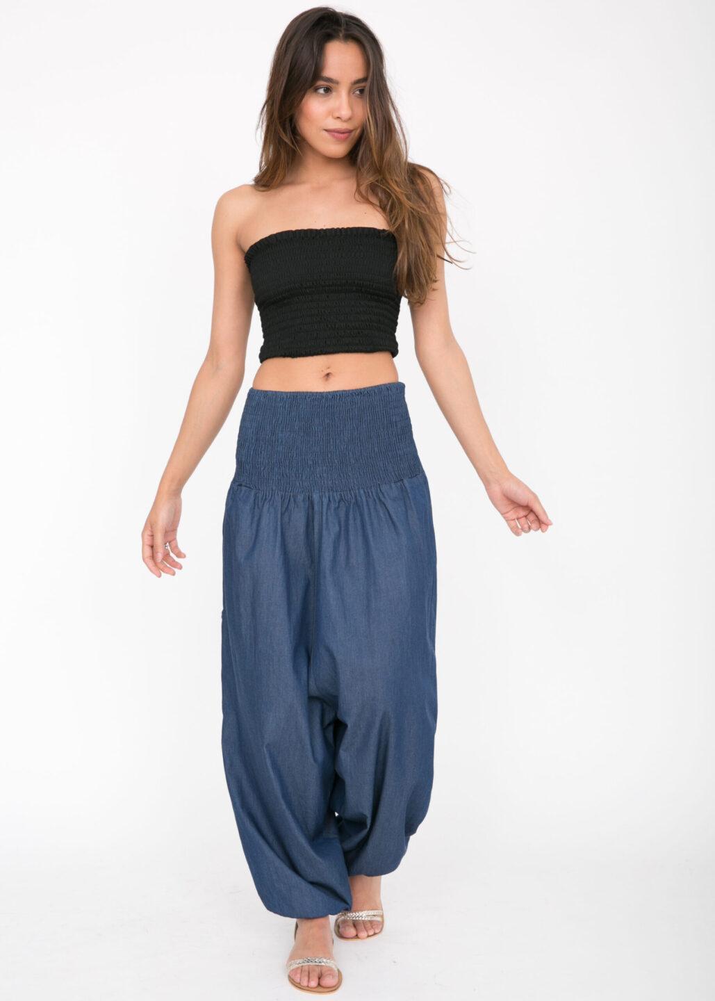 2 in 1 Harem Trouser Jumpsuit in Denim