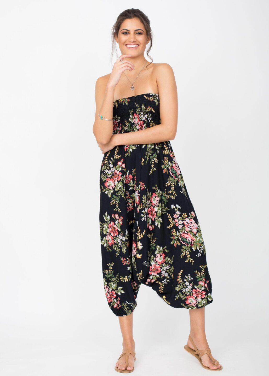 2 in 1 Harem Trousers and Bandeau Jumpsuit Floral Bouquet