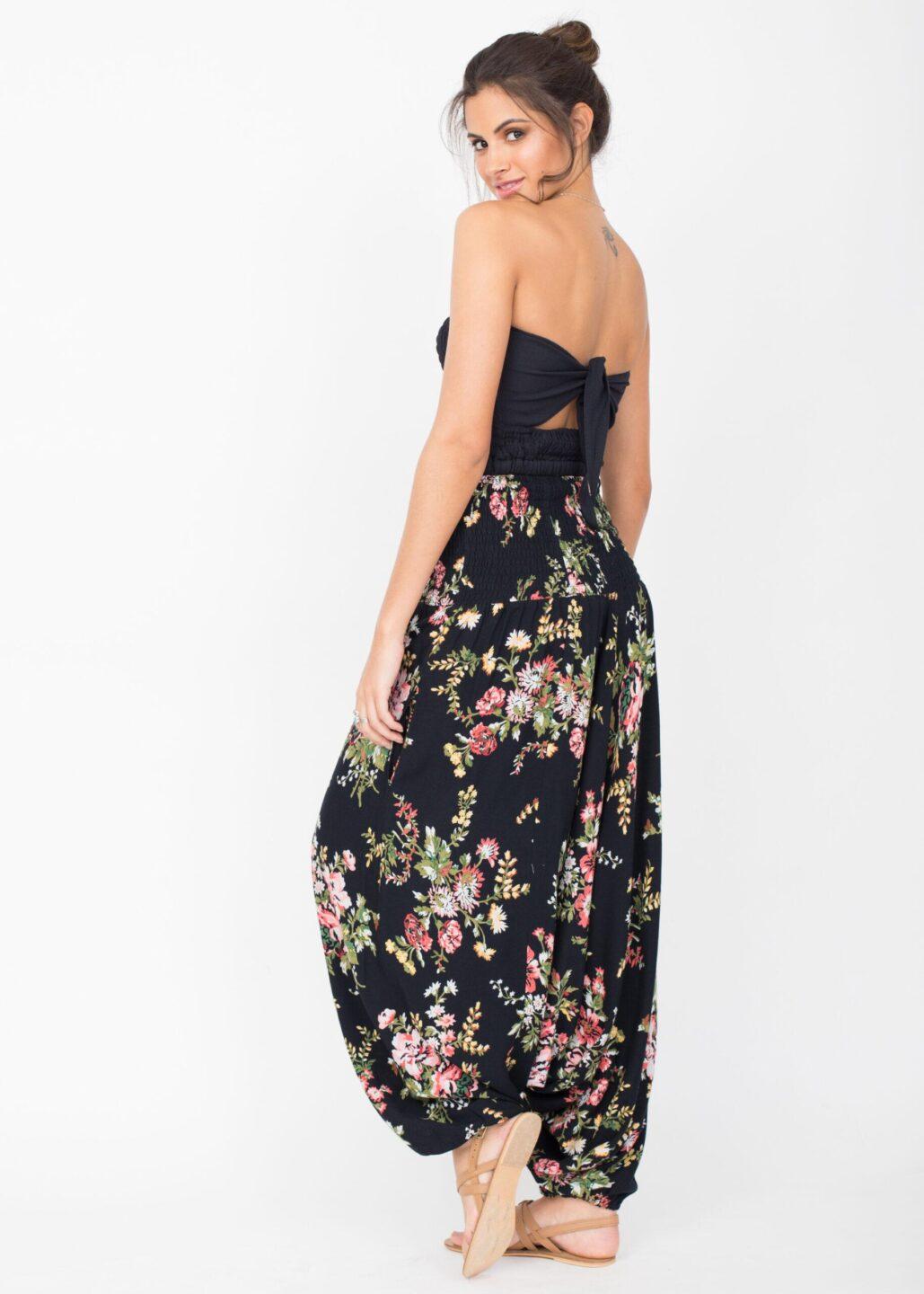 2 in 1 Harem Trousers and Bandeau Jumpsuit Floral Bouquet