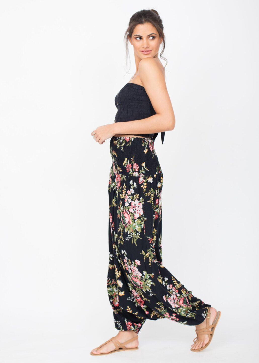 2 in 1 Harem Trousers and Bandeau Jumpsuit Floral Bouquet