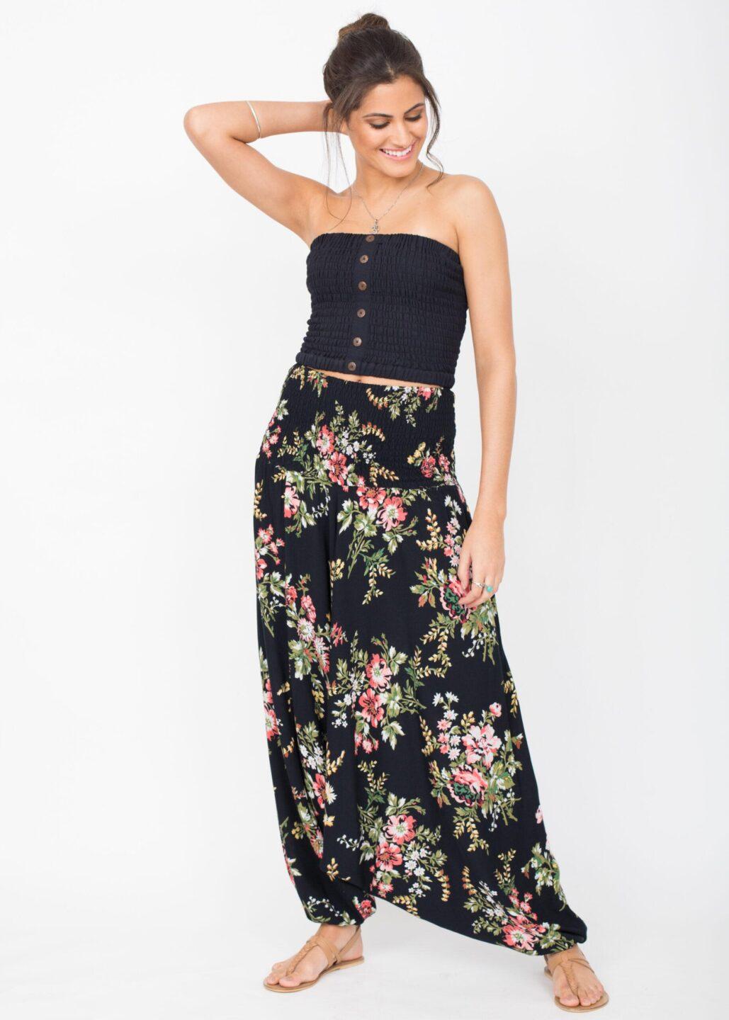 2 in 1 Harem Trousers and Bandeau Jumpsuit Floral Bouquet