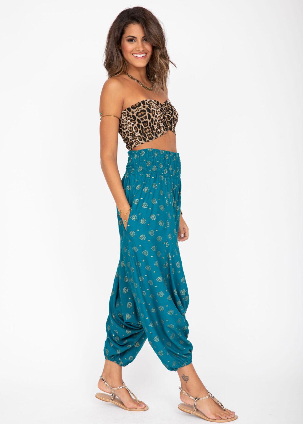 2 in 1 Harem Trousers and Bandeau Jumpsuit Roses Print