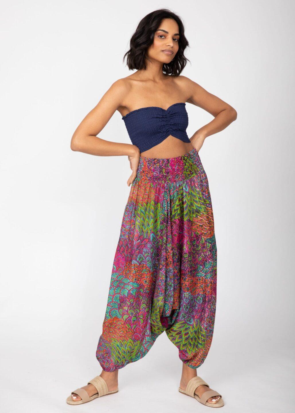 2 in 1 Harem Trousers/Bandeau Jumpsuit in Blue & Pink