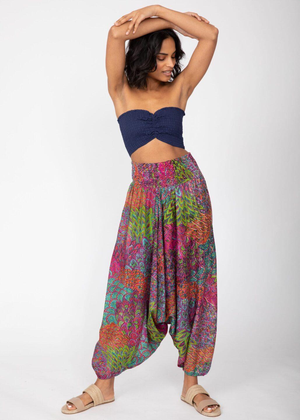 2 in 1 Harem Trousers/Bandeau Jumpsuit in Blue & Pink