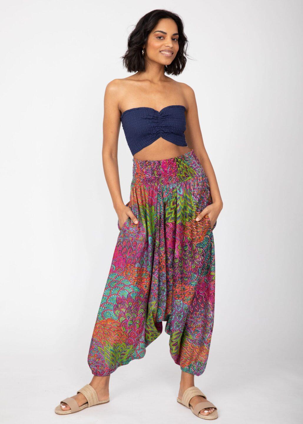 2 in 1 Harem Trousers/Bandeau Jumpsuit in Blue & Pink