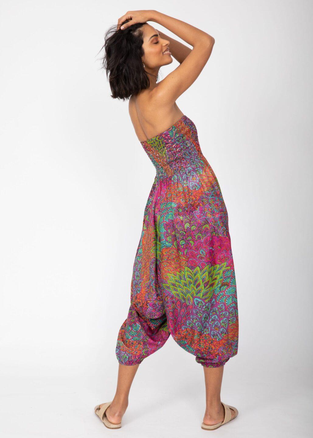 2 in 1 Harem Trousers/Bandeau Jumpsuit in Blue & Pink