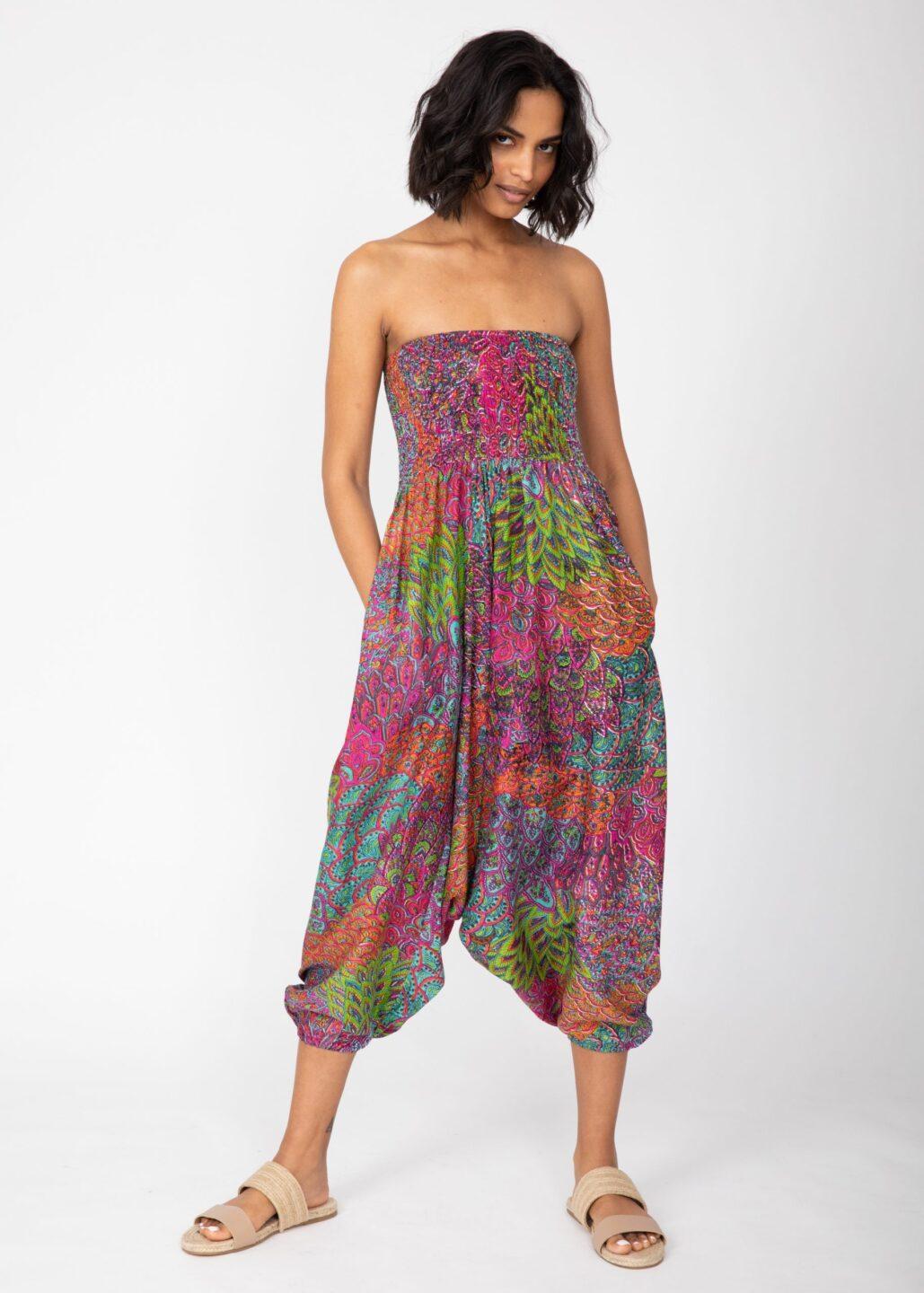 2 in 1 Harem Trousers/Bandeau Jumpsuit in Blue & Pink