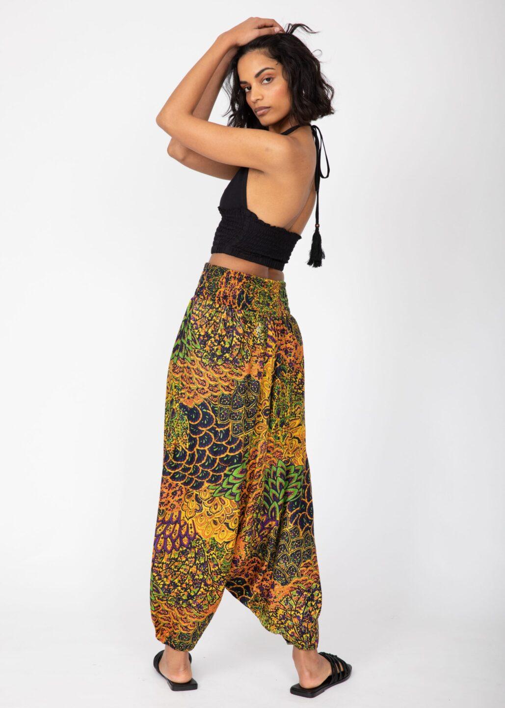 2 in 1 Harem Trousers/Bandeau Jumpsuit in Navy & Yellow Print