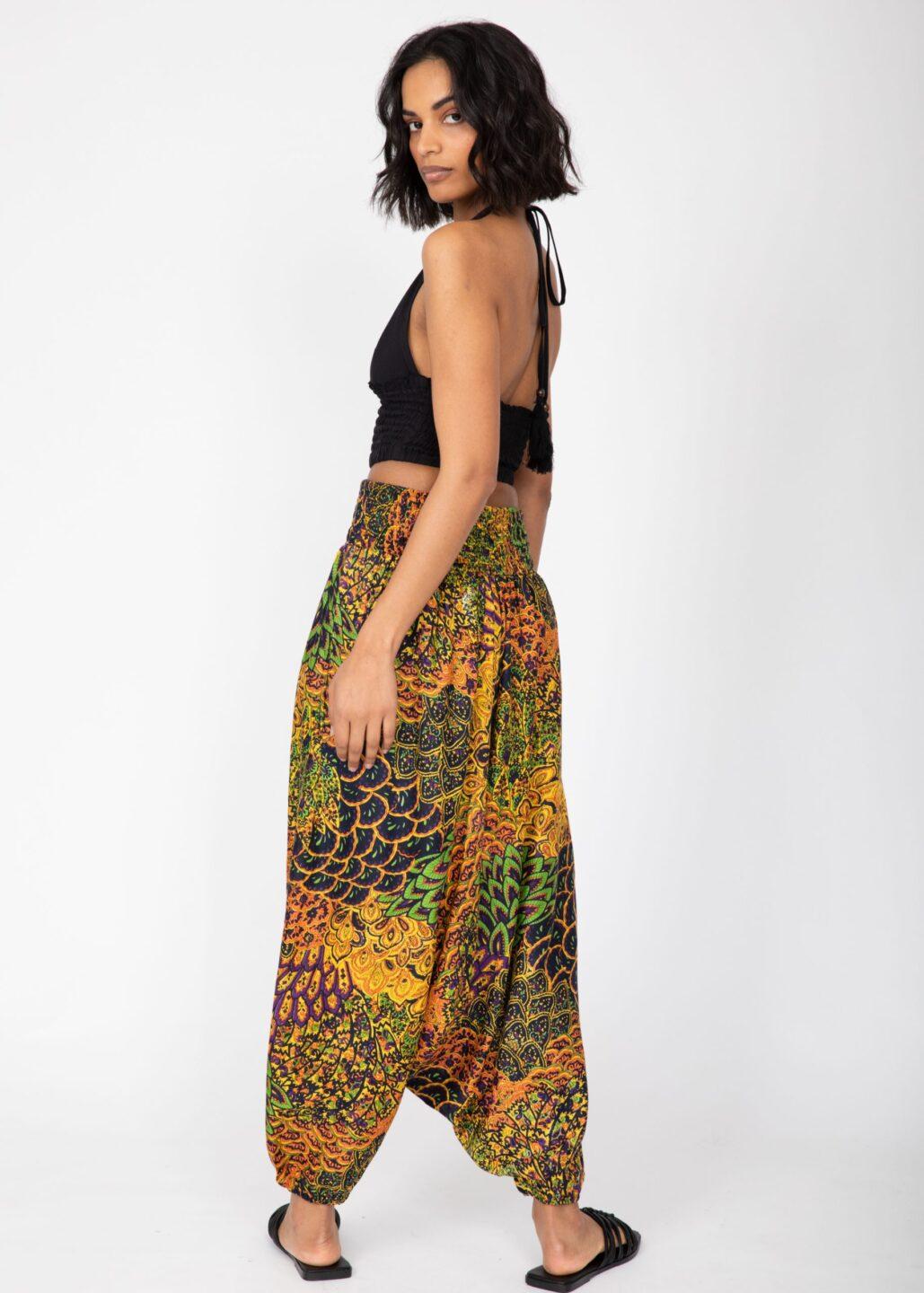 2 in 1 Harem Trousers/Bandeau Jumpsuit in Navy & Yellow Print