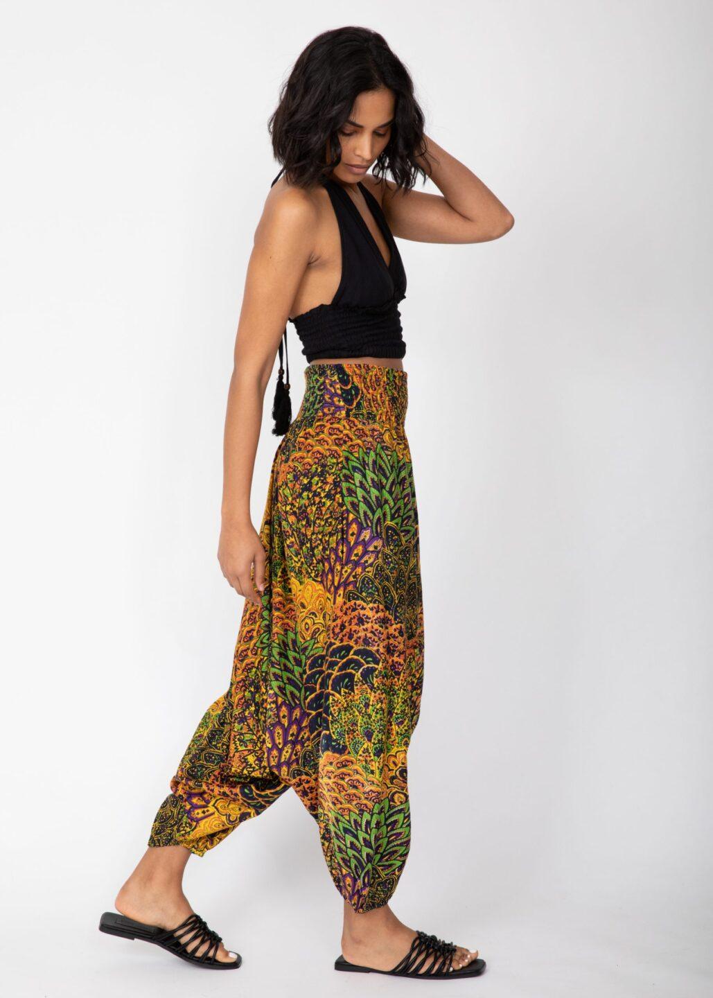 2 in 1 Harem Trousers/Bandeau Jumpsuit in Navy & Yellow Print