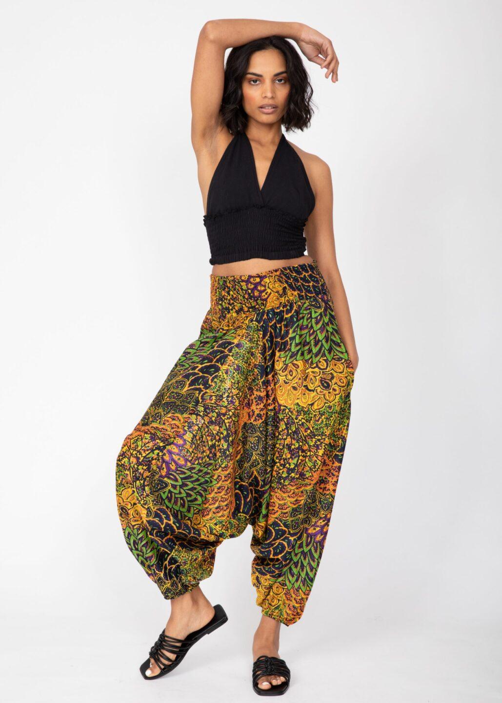 2 in 1 Harem Trousers/Bandeau Jumpsuit in Navy & Yellow Print