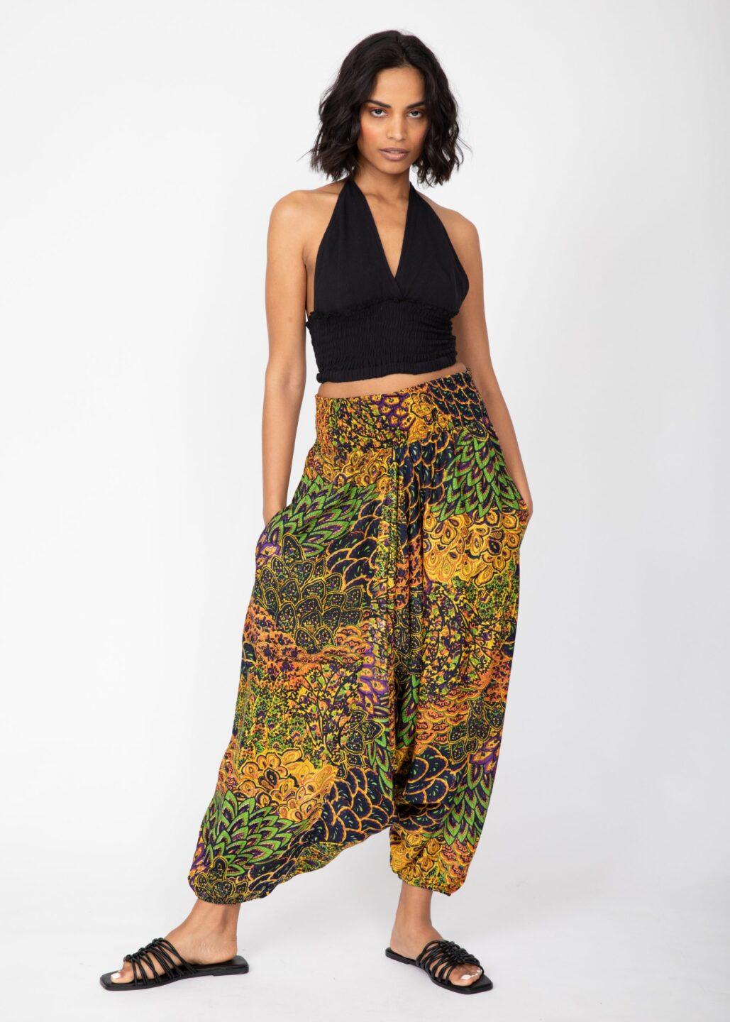 2 in 1 Harem Trousers/Bandeau Jumpsuit in Navy & Yellow Print