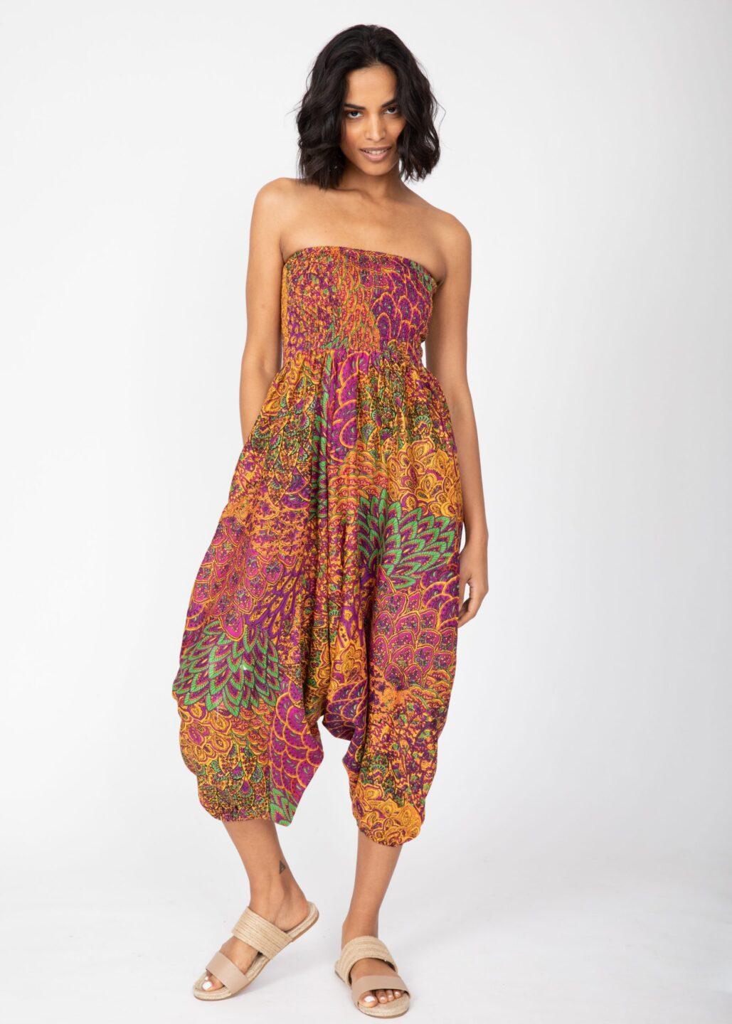 2 in 1 Harem Trousers/Bandeau Jumpsuit in Pink & Orange